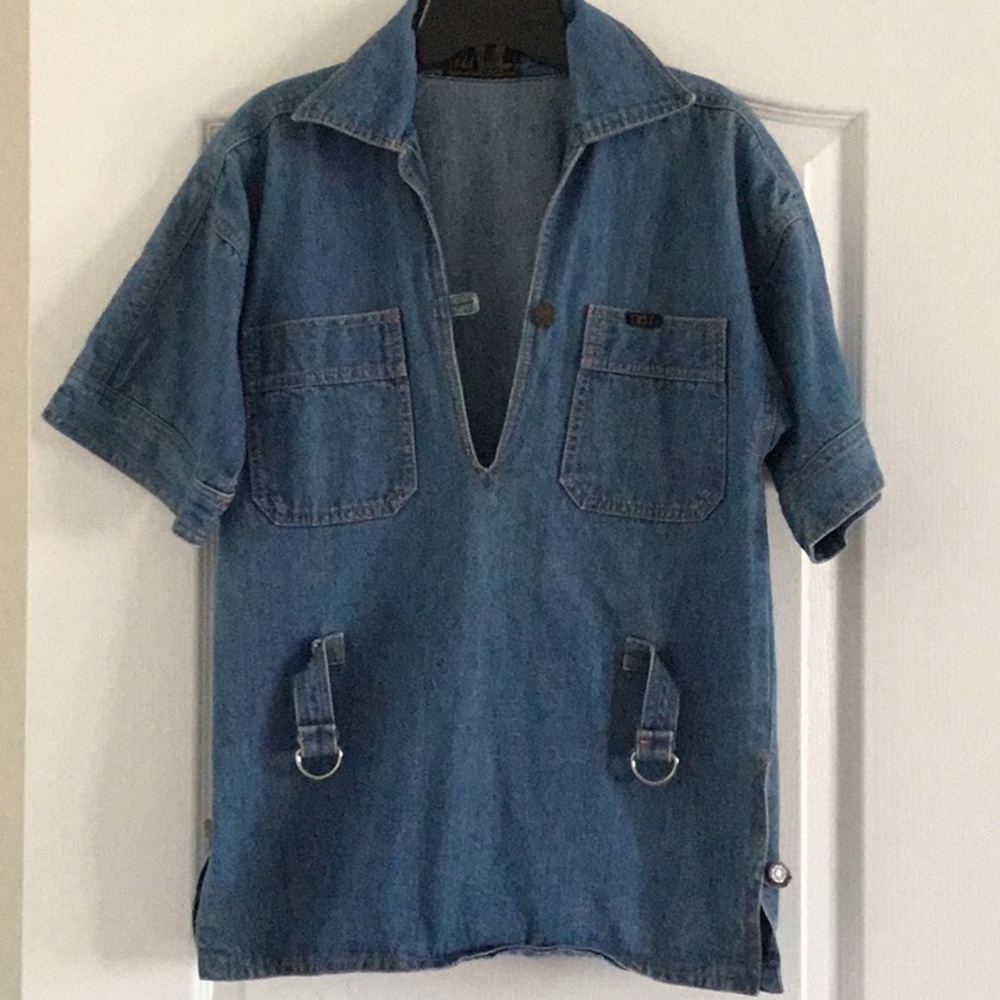 Vintage Blue Denim Short Sleeve Shirt